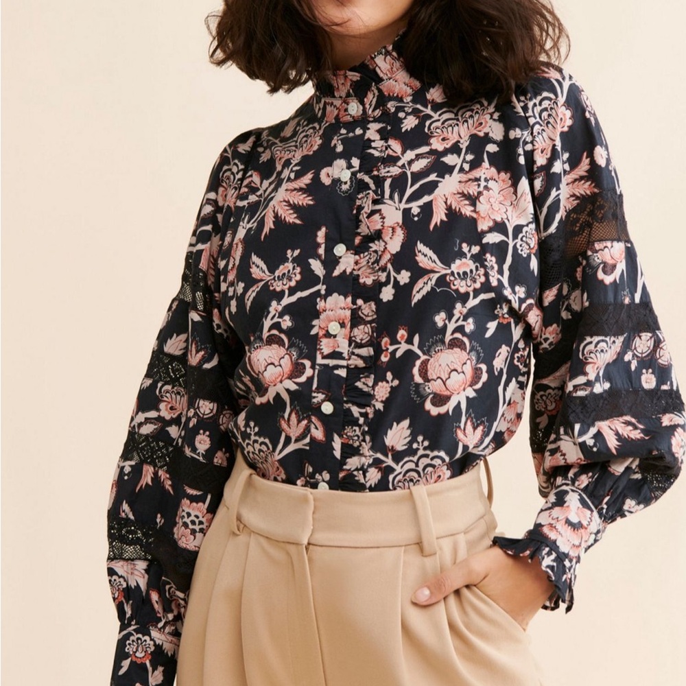Anthropologie Love the Label Cotton Lace Button Down